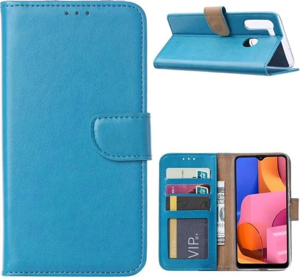 Samsung Galaxy A21 Hoesjes – Portemonnee Hoes – Magneetsluiting – Inclusief 2x Gehard Glas Screenprotector – Turquoise-Ilumina Benelux
