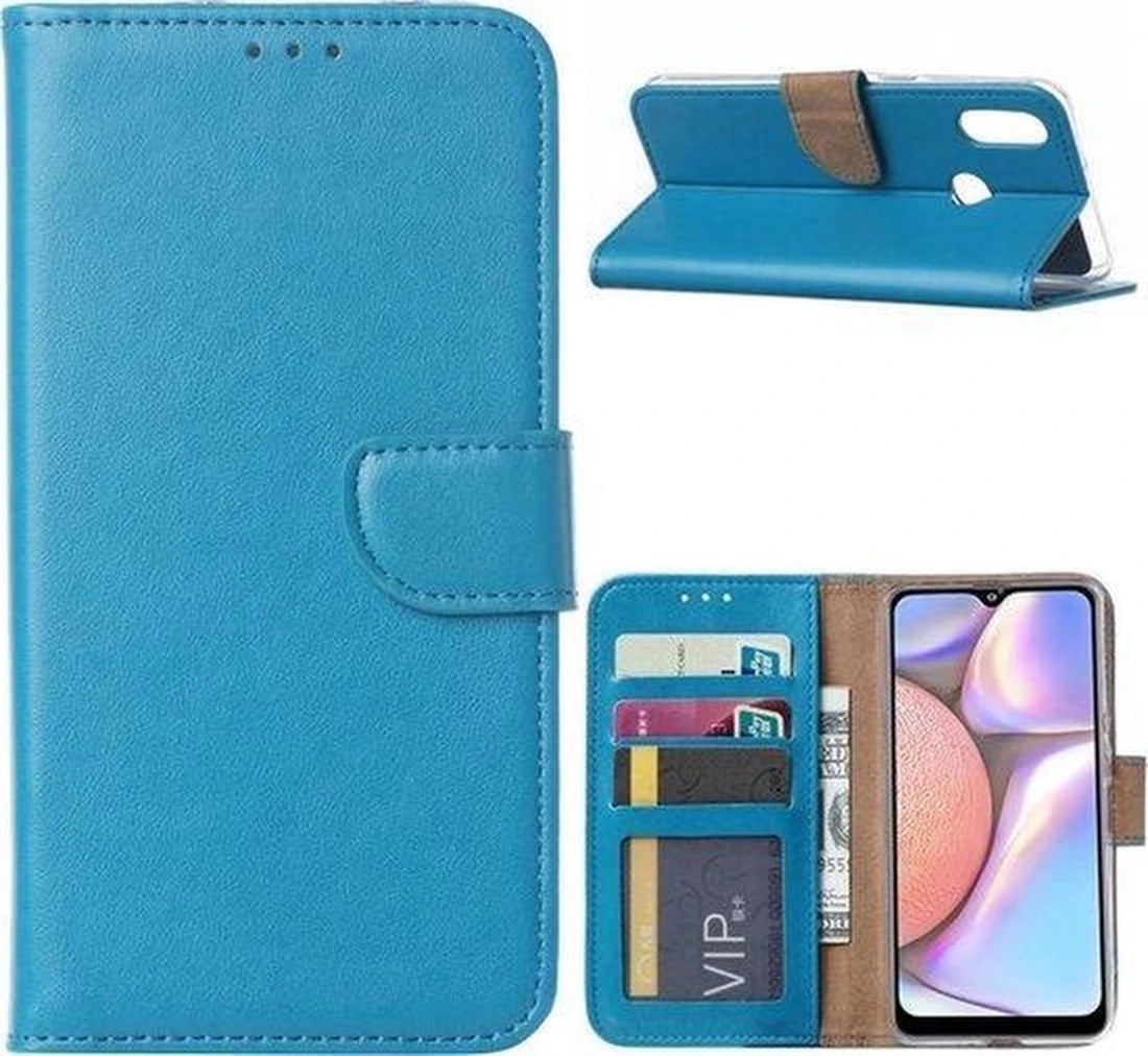 hoesje Geschikt voor: Samsung Galaxy A10E (Lite) Portemonnee Turquoise met 2x Glas Screenprotector