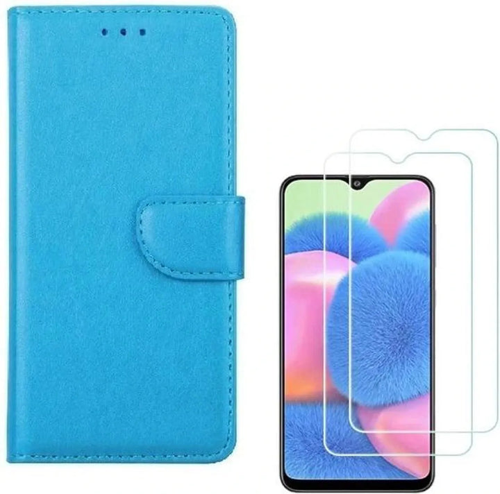 Samsung Galaxy A50S Hoesjes – Portemonnee Bookcase – Magneetsluiting – Inclusief 2x Gehard Glas Screenprotector – Turquoise-Ilumina Benelux