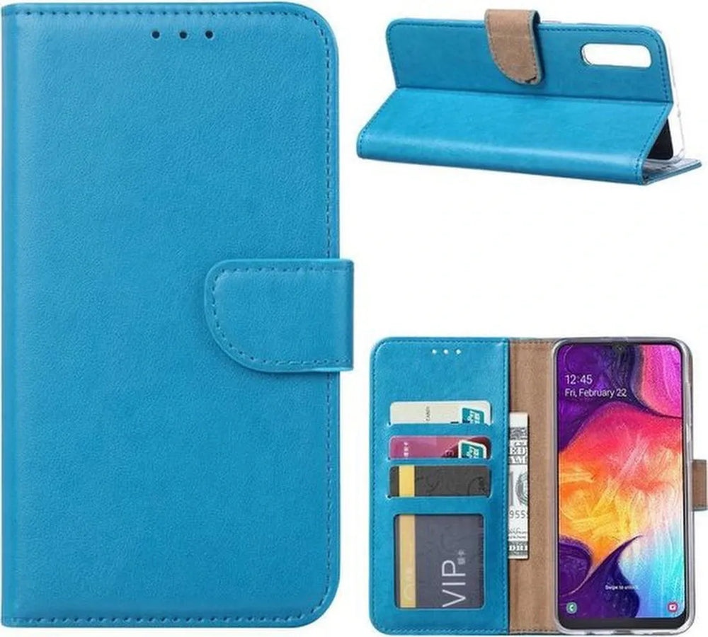 Samsung Galaxy A50S Hoesjes – Portemonnee Bookcase – Magneetsluiting – Inclusief 2x Gehard Glas Screenprotector – Turquoise-Ilumina Benelux