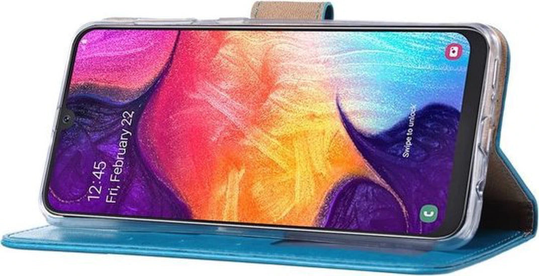 Bookcase hoesje Geschikt voor: Samsung Galaxy A50S Portemonnee Turquoise met 2x Glas Screenprotector
