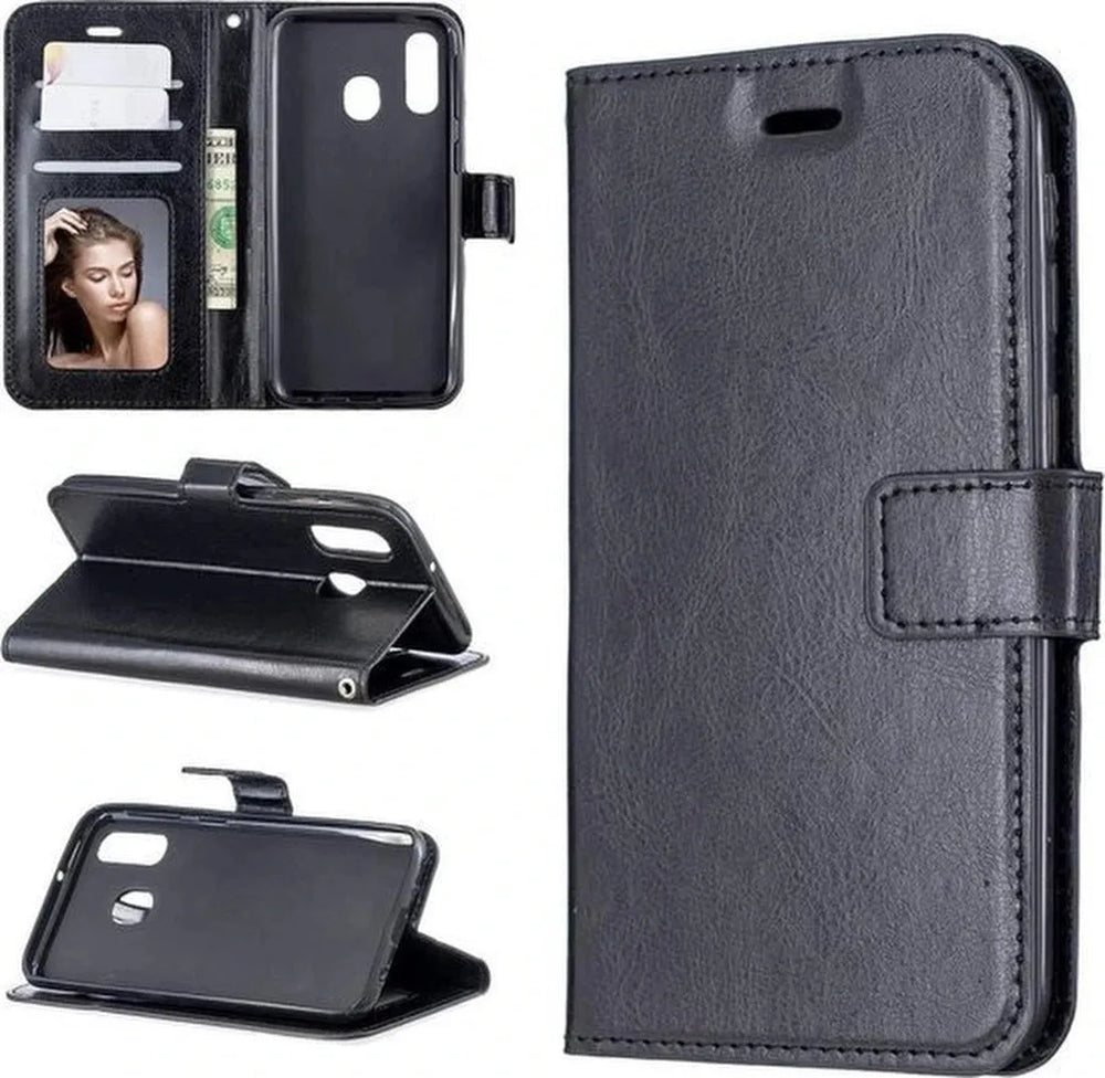 Samsung Galaxy A10S Hoesjes – Bookcase Portemonnee – Pasjeshouder – 2x Gehard Glas Screenprotector – Zwart-Ilumina Benelux