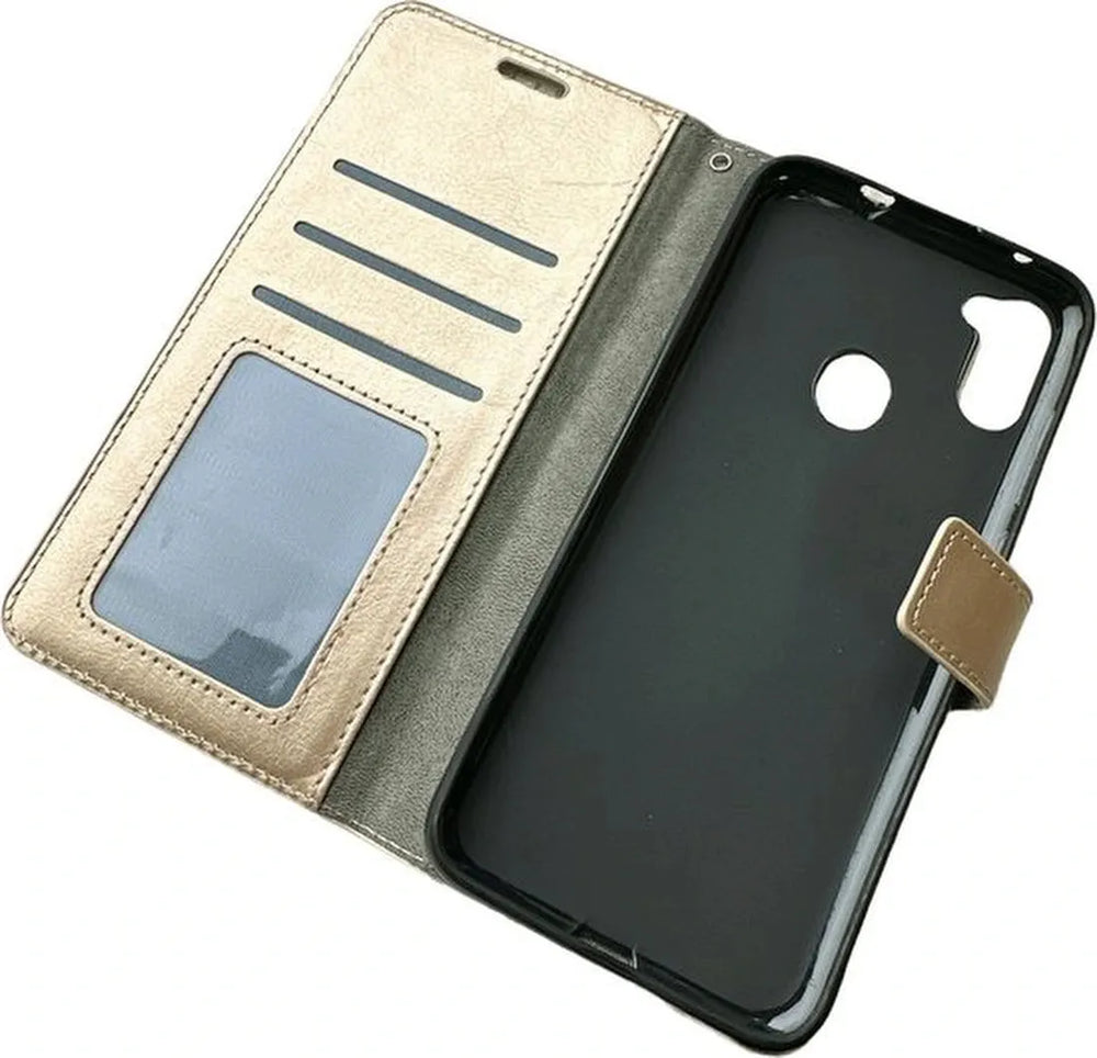 Samsung Galaxy A21 Hoesjes – Bookcase Portemonnee Hoes – Pasjeshouder – Magneetsluiting – Goud-Ilumina Benelux