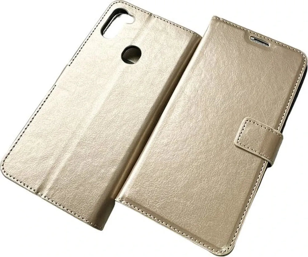 Samsung Galaxy A21 Hoesjes – Bookcase Portemonnee Hoes – Pasjeshouder – Magneetsluiting – Goud-Ilumina Benelux