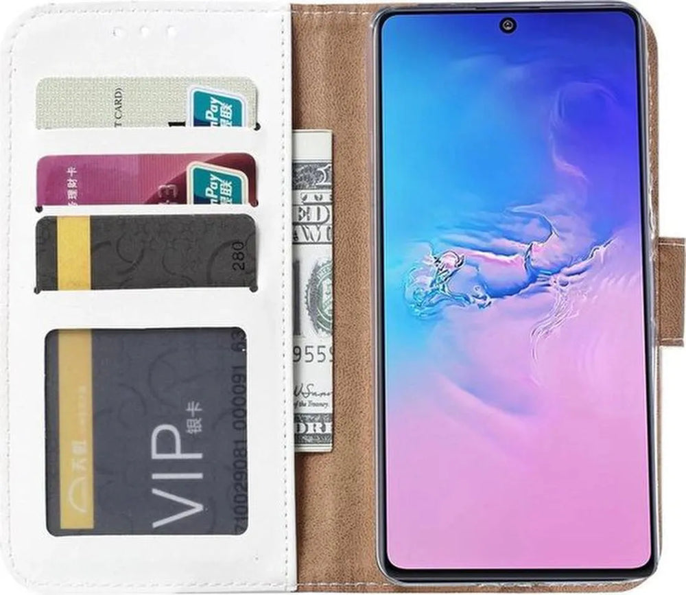 Samsung Galaxy S10 Lite Hoesjes – Portemonnee Hoes – Pasjeshouder – Magneetsluiting – Wit-Ilumina Benelux