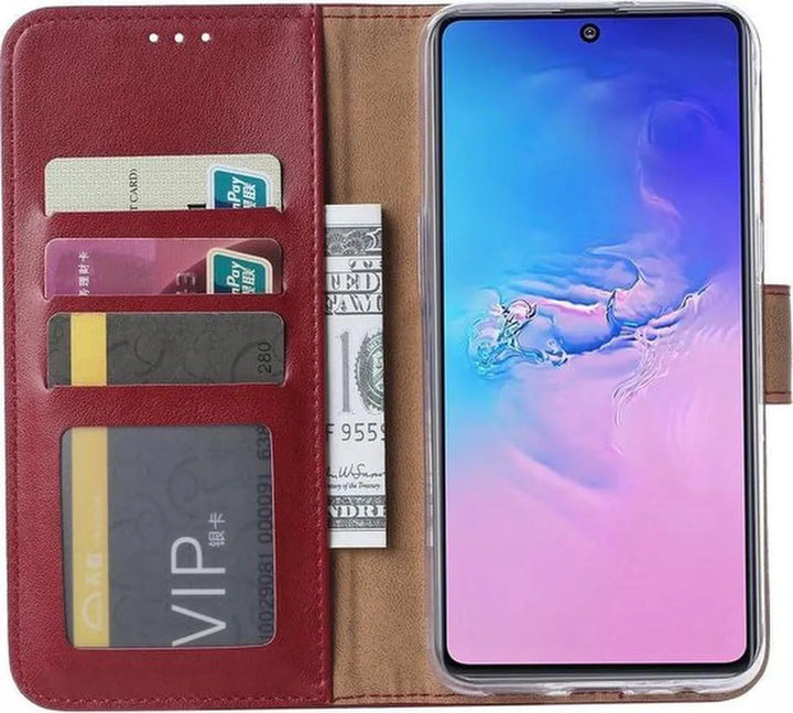 Samsung Galaxy A91 Hoesjes – Portemonnee Hoes – Bookcase – Pasjeshouder – Bordeaux-Ilumina Benelux