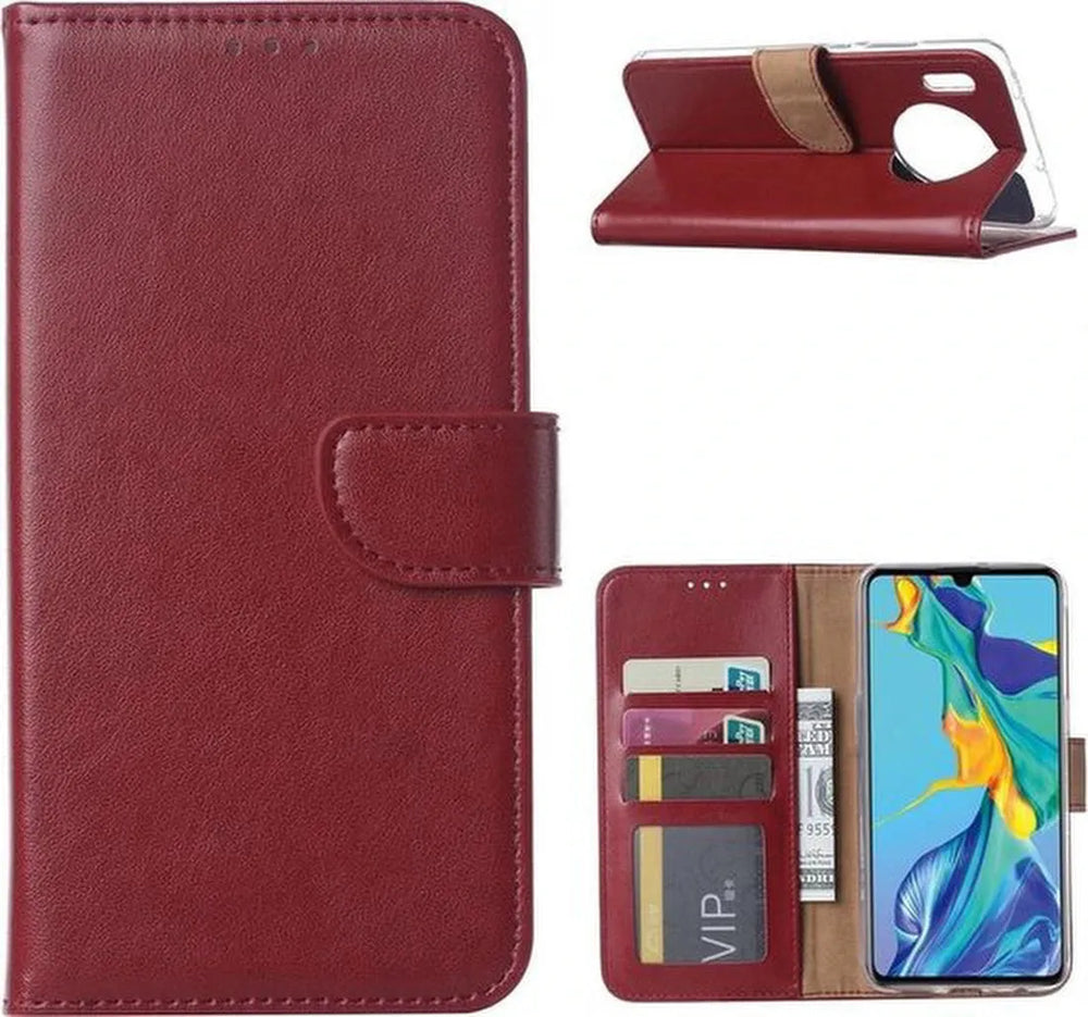 Huawei Mate 30 Pro Hoesjes – Bookcase Portemonnee Hoes – Pasjeshouder – Magneetsluiting – Bordeaux Rood-Ilumina Benelux