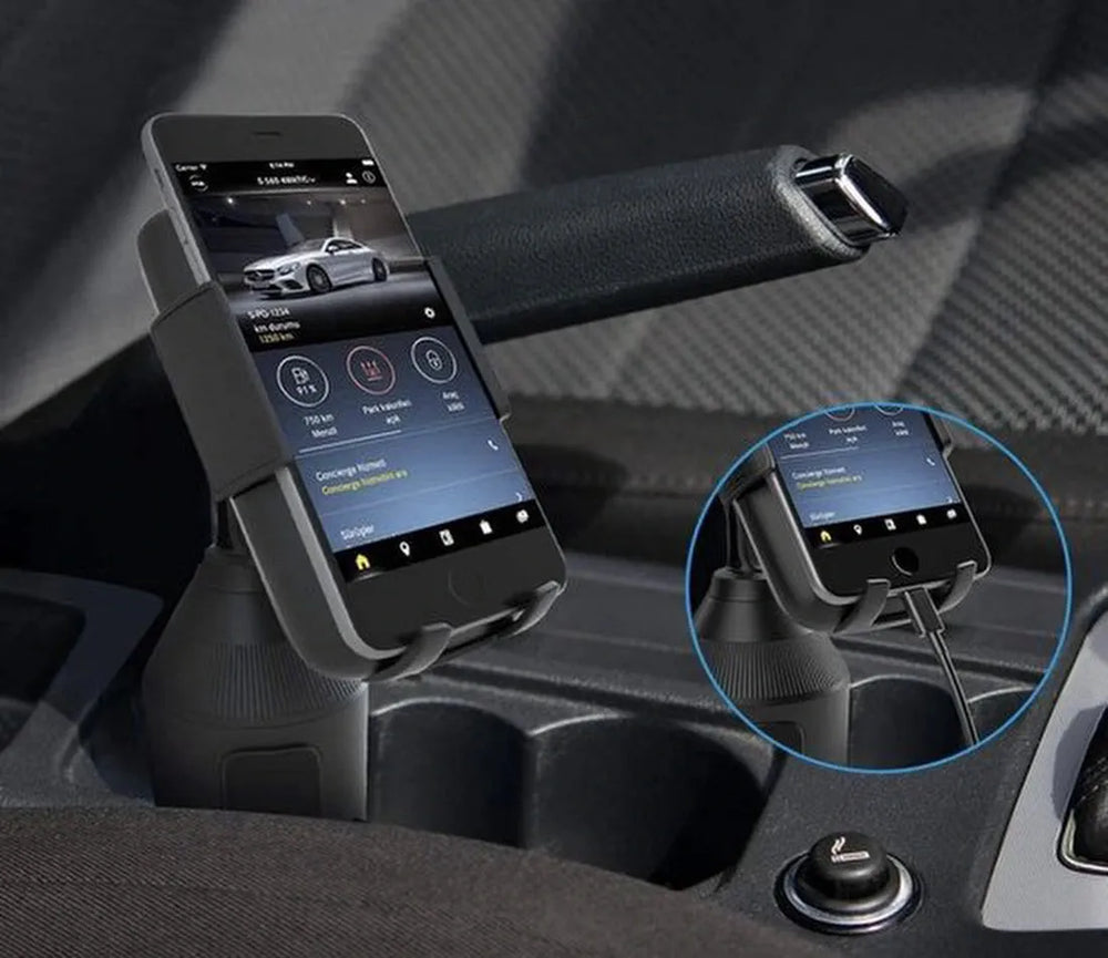 Telefoonhouder auto – Bekerhouder Cup Holder – One-Touch Klem – Universeel – Zwart-Ilumina Benelux