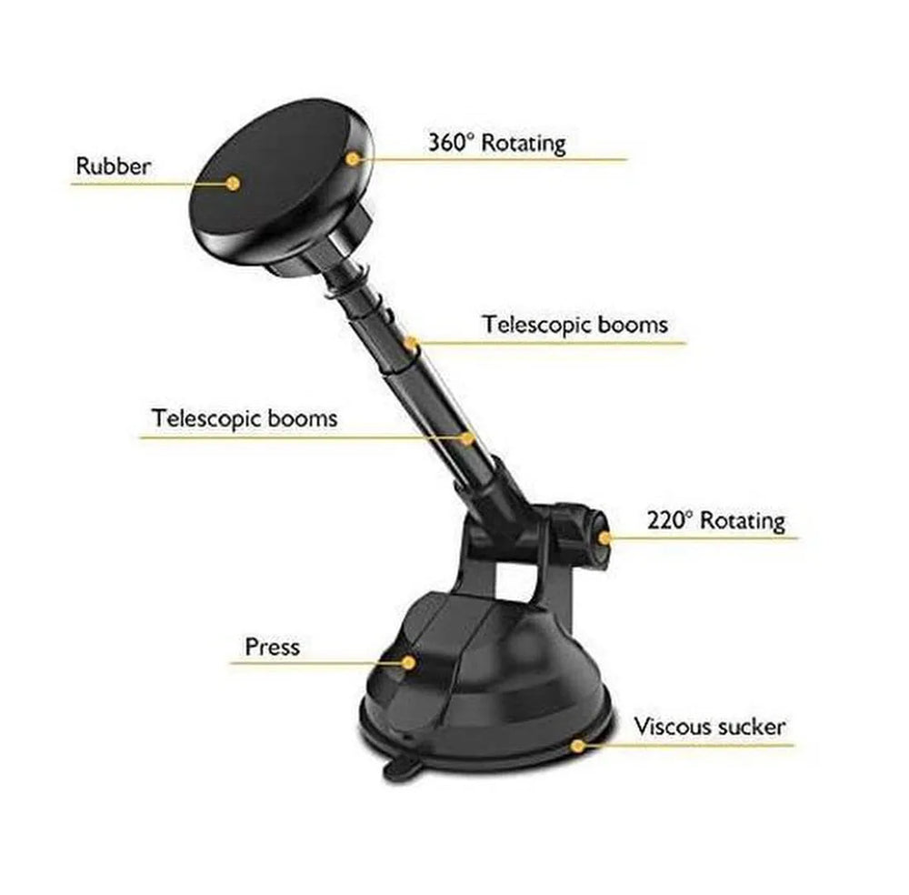 Telefoonhouder auto – Magnetisch – Voorruit & Dashboard – Uitschuifbare Arm – Universeel Zwart-Ilumina Benelux