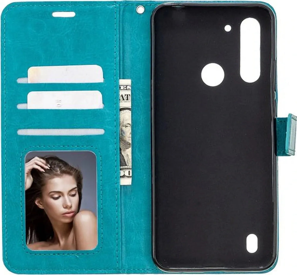 Motorola Moto G8 Power Hoesjes – Portemonnee Bookcase – Pasjeshouder – Magneetsluiting – Turquoise-Ilumina Benelux