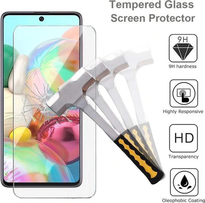 Samsung Galaxy A71 Hoesjes – Soft TPU Siliconen Backcover – 2x Gehard Glas Screenprotector – Zwart-Ilumina Benelux
