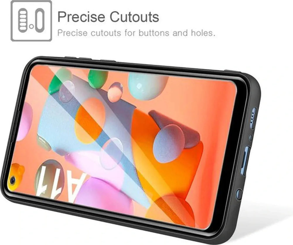 Samsung Galaxy A11 Hoesjes – Soft TPU Siliconen Backcover – 2x Gehard Glas Screenprotector – Zwart-Ilumina Benelux