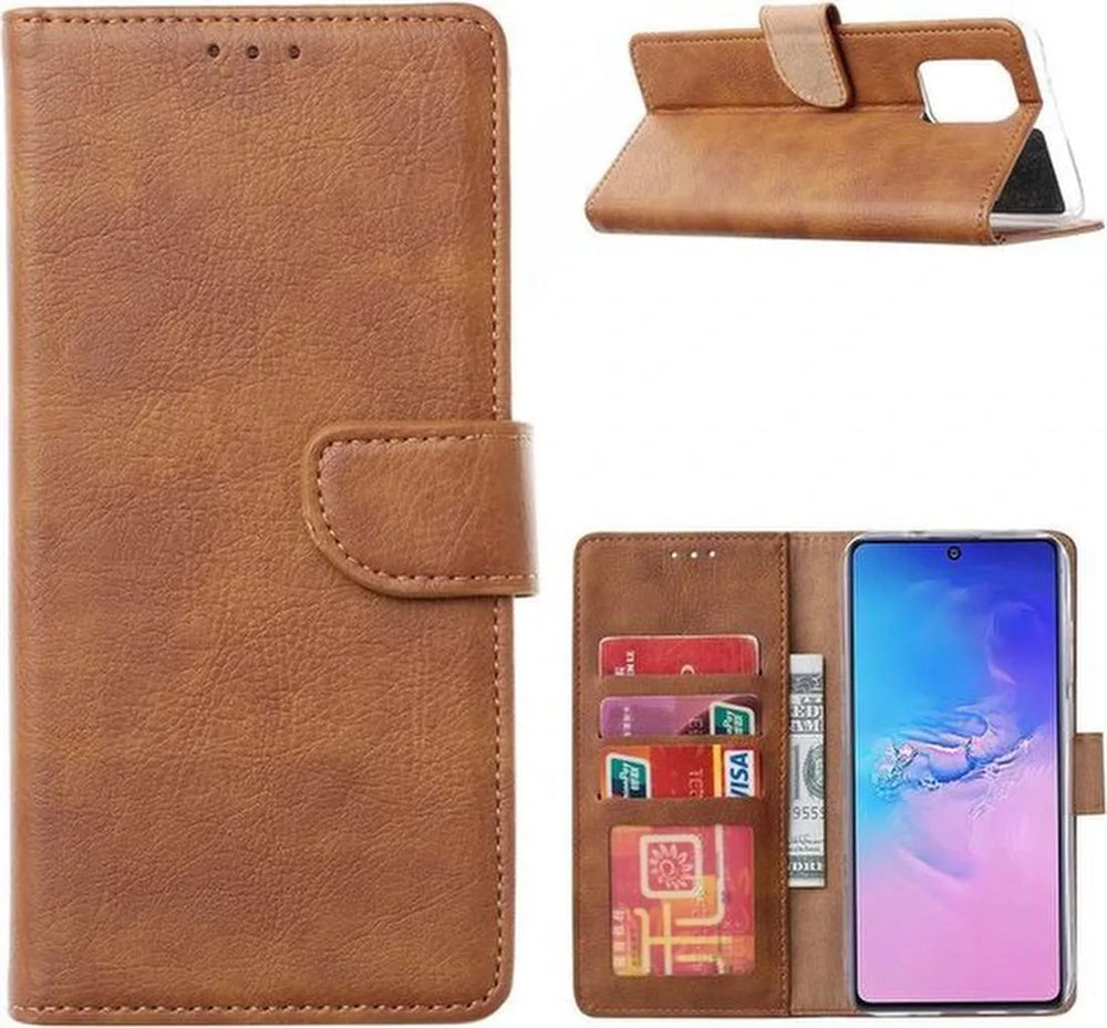 Samsung Galaxy Note 10 Lite Hoesjes – Bookcase Portemonnee Hoes – Pasjeshouder – Magneetsluiting – Lichtbruin-Ilumina Benelux