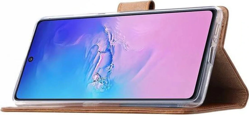 Samsung Galaxy Note 10 Lite Hoesjes – Bookcase Portemonnee Hoes – Pasjeshouder – Magneetsluiting – Lichtbruin-Ilumina Benelux
