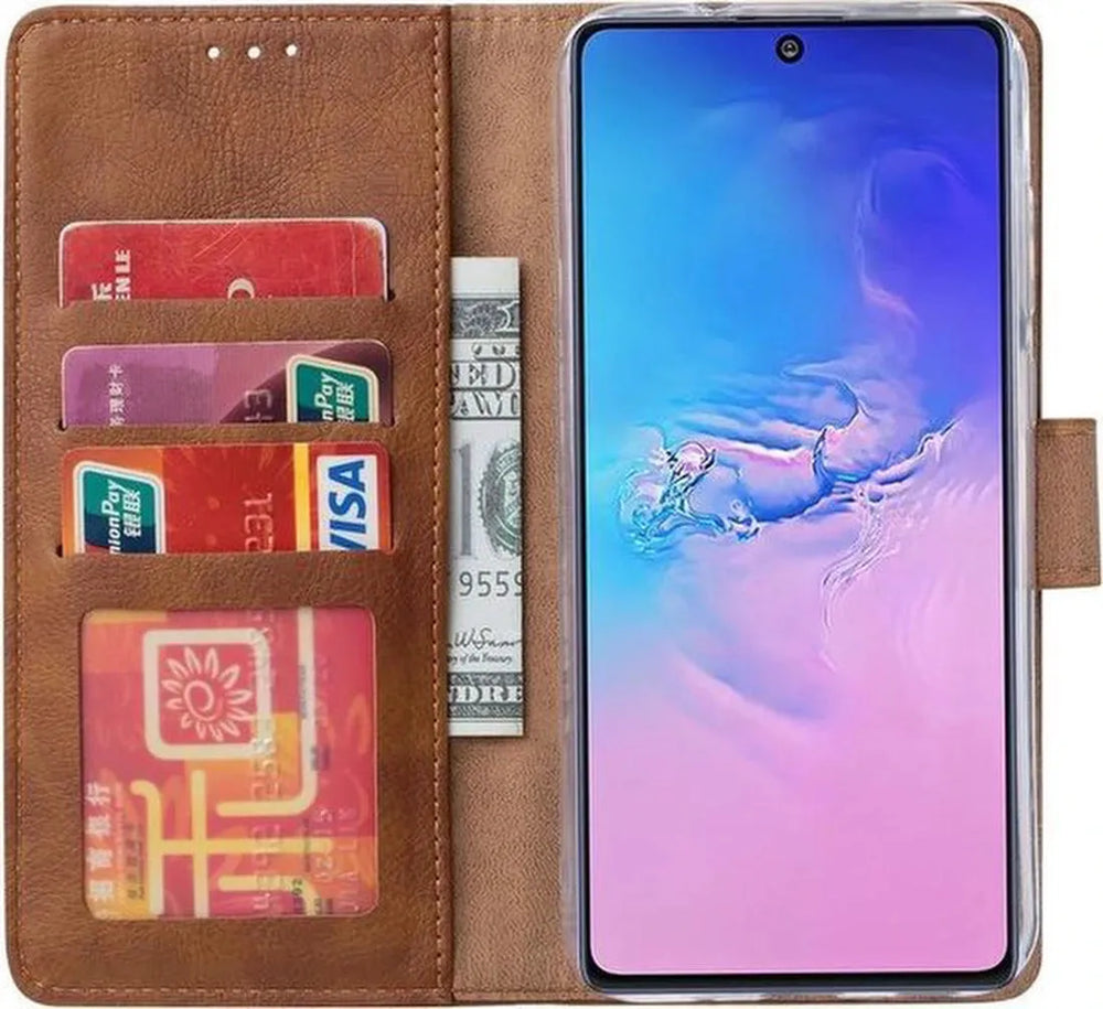 Samsung Galaxy Note 10 Lite Hoesjes – Bookcase Portemonnee Hoes – Pasjeshouder – Magneetsluiting – Lichtbruin-Ilumina Benelux