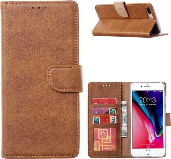 iPhone SE 2020 / 7 / 8 Hoesjes – Bookcase Portemonnee Hoes – Pasjeshouder – Magneetsluiting – Lichtbruin-Ilumina Benelux