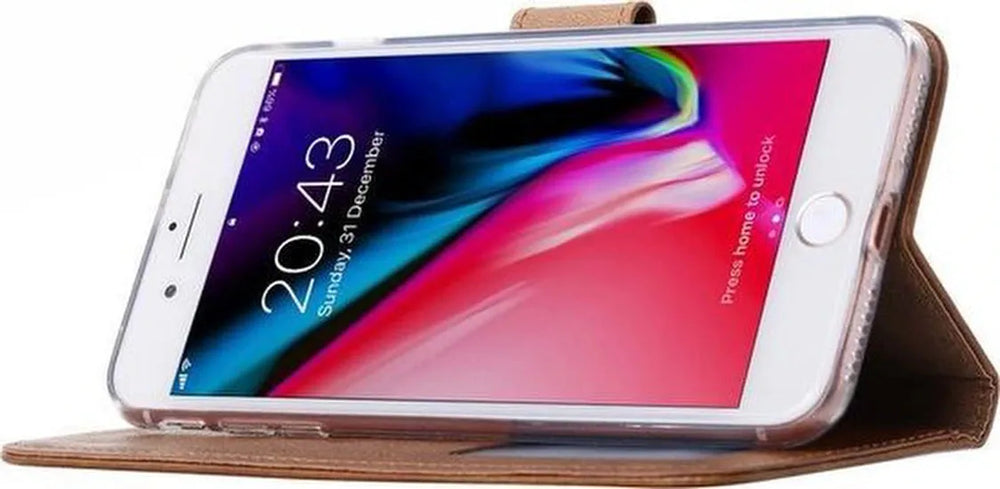 iPhone SE 2020 / 7 / 8 Hoesjes – Bookcase Portemonnee Hoes – Pasjeshouder – Magneetsluiting – Lichtbruin-Ilumina Benelux