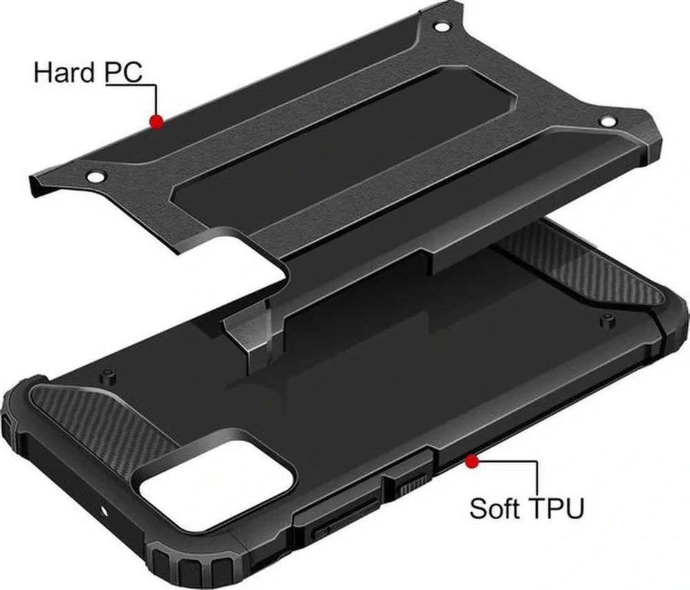 Samsung Galaxy A41 Hoesjes – Heavy Duty Backcover – Schokbestendig – Incl. Gehard Glas Screenprotector – Zwart-Ilumina Benelux