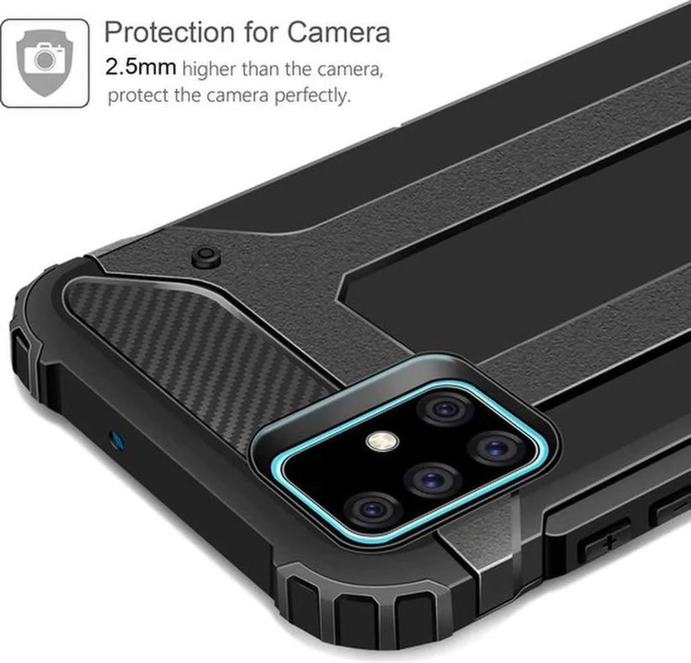Samsung Galaxy A51 Hoesjes – Heavy Duty Backcover – Schokbestendig – Inclusief Tempered Glass Screenprotector – Zwart-Ilumina Benelux