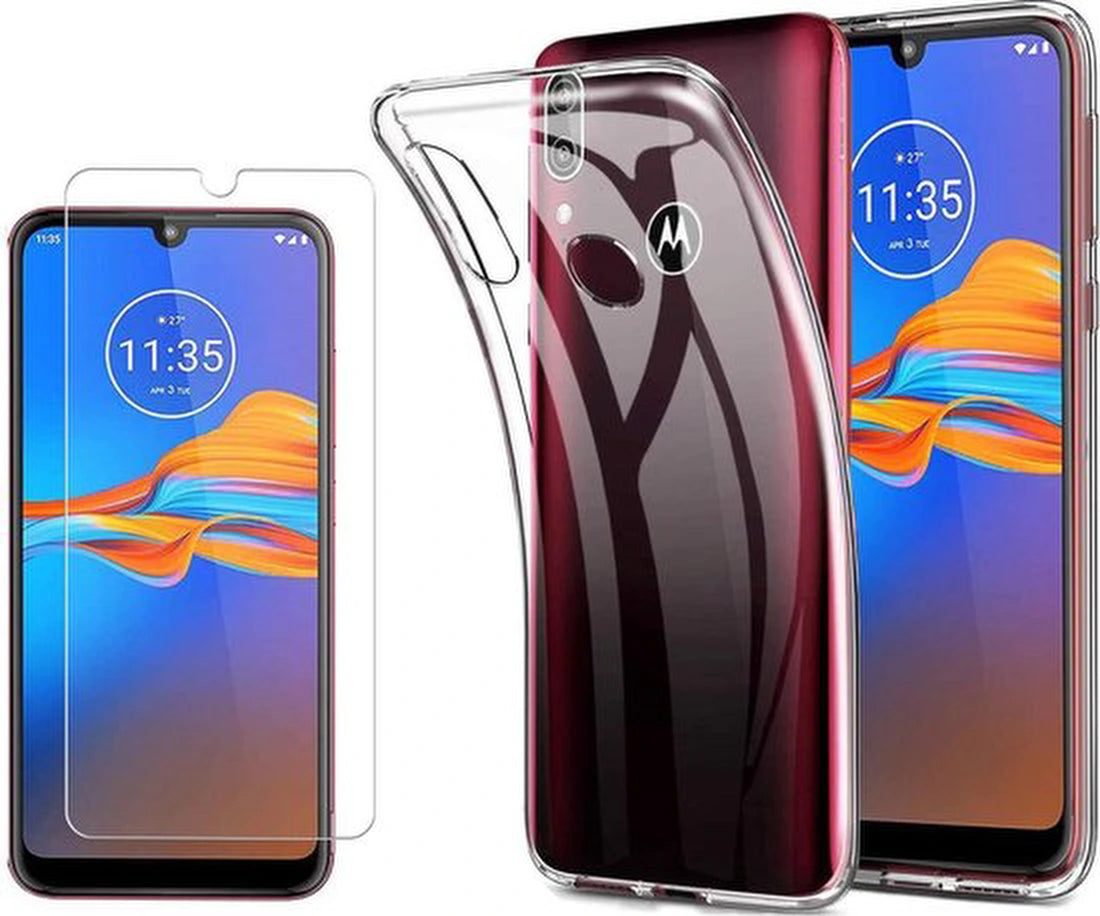 Motorola E6 Plus Hoesjes – Transparante Soft TPU Siliconen Backcover – Inclusief 2x Screenprotector – Anti-kras – Transparant