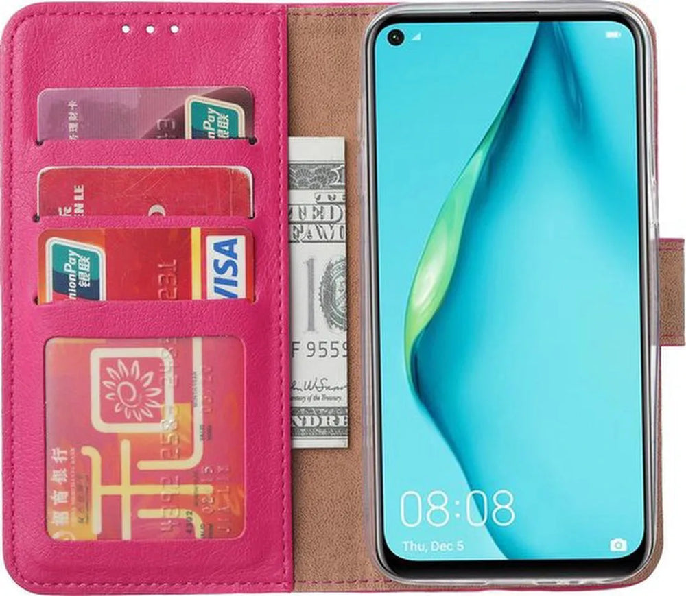 Huawei P40 Lite Hoesjes – Portemonnee Hoes – Pasjeshouder – Magneetsluiting – Roze-Ilumina Benelux