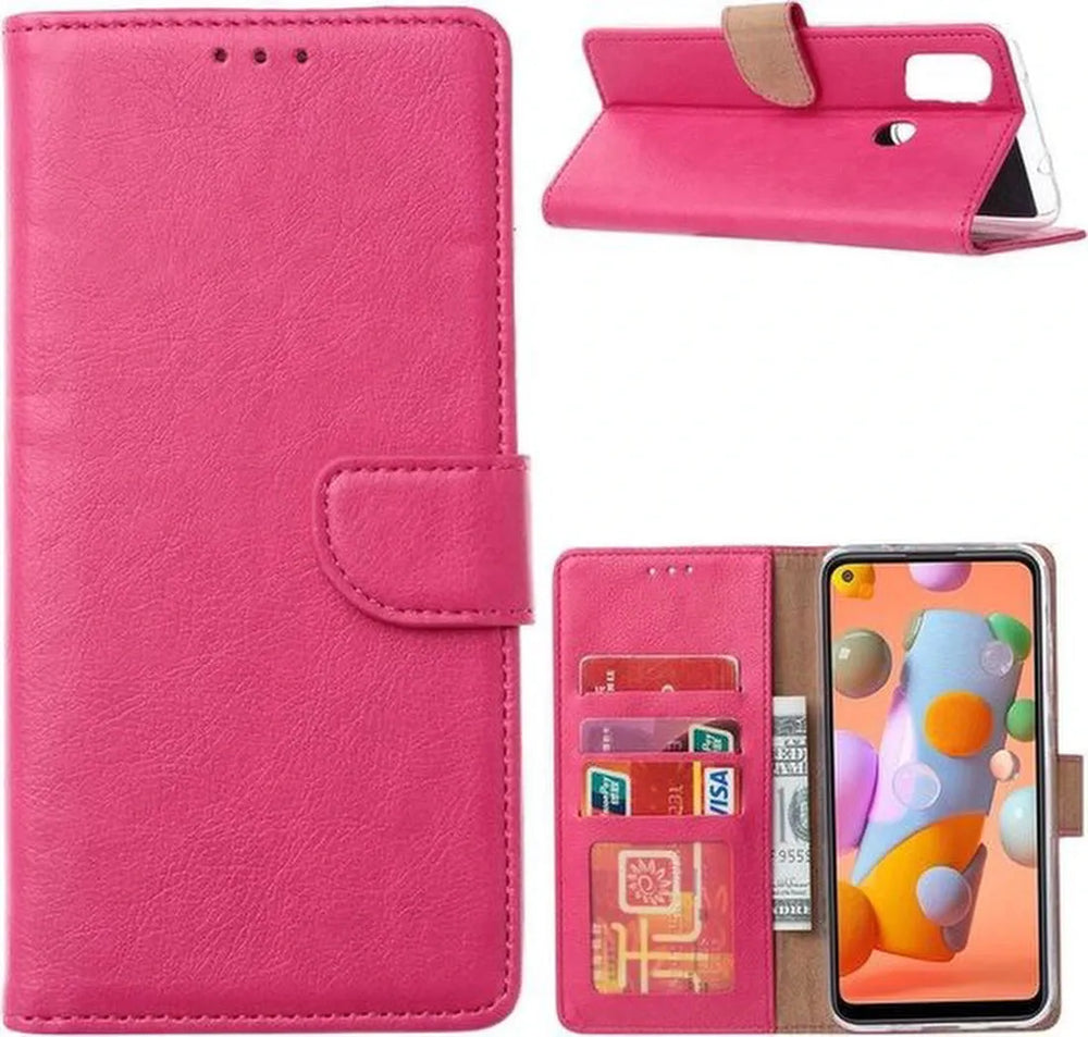 Samsung Galaxy A21S Hoesjes – Portemonnee Hoes – Pasjeshouder – 2x Gehard Glas Screenprotector – Roze-Ilumina Benelux