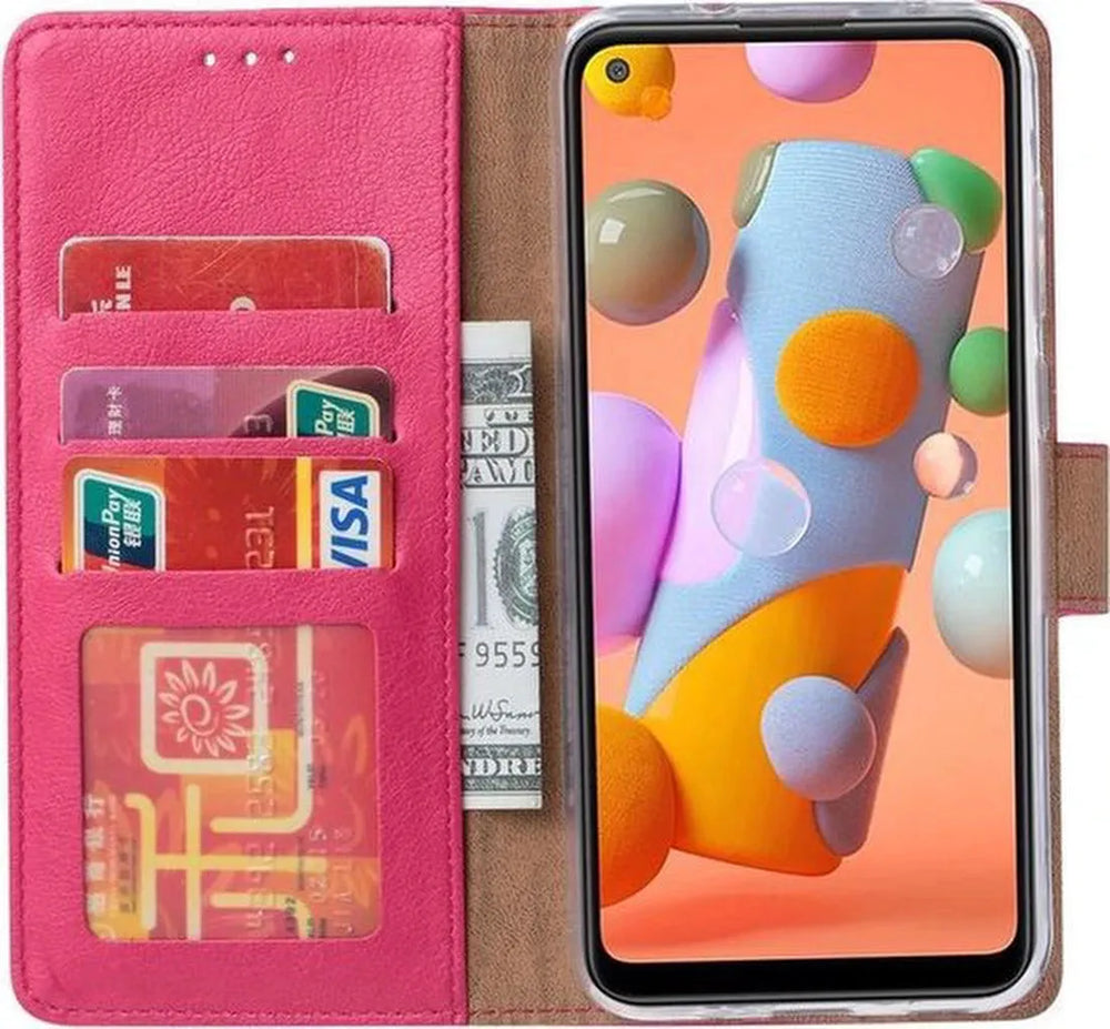 Samsung Galaxy A21S Hoesjes – Portemonnee Hoes – Pasjeshouder – 2x Gehard Glas Screenprotector – Roze-Ilumina Benelux