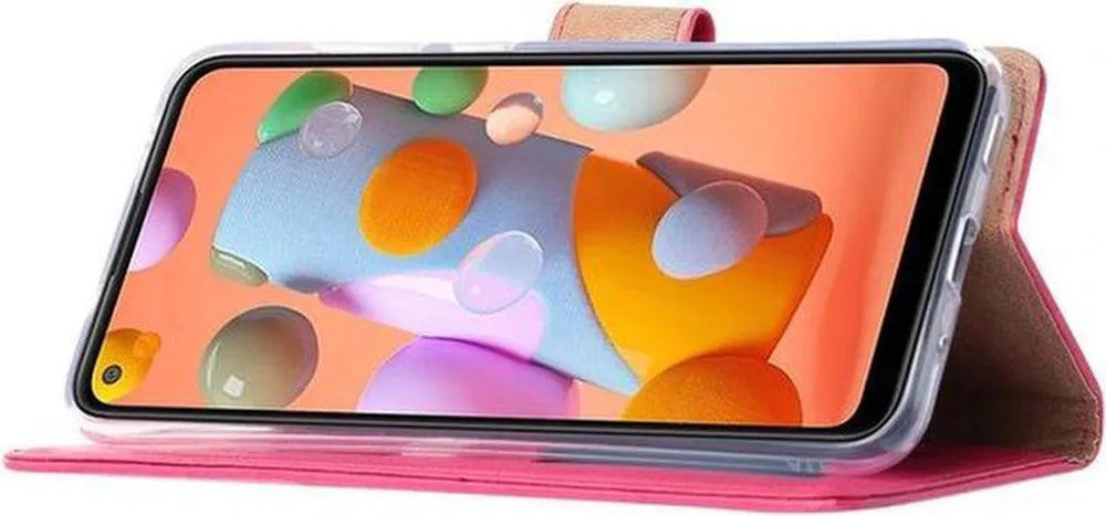 Samsung Galaxy A21S Hoesjes – Portemonnee Hoes – Pasjeshouder – 2x Gehard Glas Screenprotector – Roze-Ilumina Benelux
