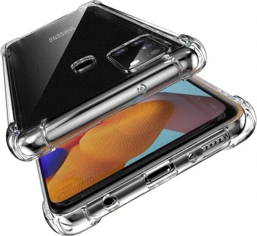 Samsung Galaxy A21S Hoesjes – Anti-Shock Hybride Backcover + 2x Gehard Glas Screenprotector – Transparant-Ilumina Benelux