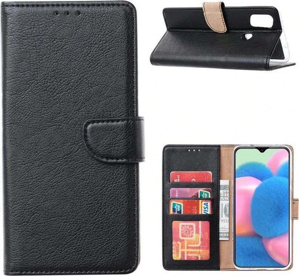 Samsung Galaxy M31 Hoesjes – Portemonnee Hoes – Pasjeshouder – 2x Gehard Glas Screenprotector – Zwart-Ilumina Benelux