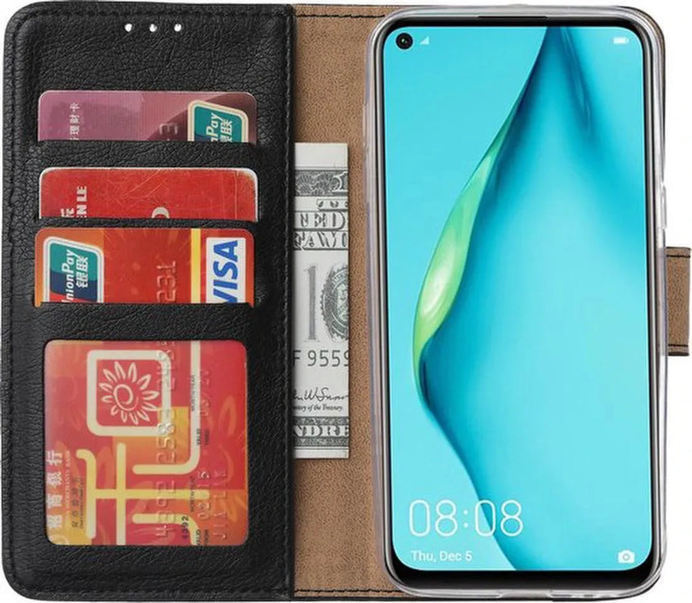 Huawei P40 Lite Hoesjes – Portemonnee Hoes – Pasjeshouder – Magneetsluiting – Zwart-Ilumina Benelux
