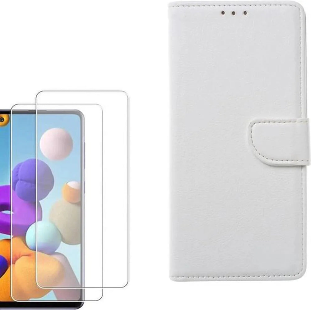 Samsung Galaxy A21S Hoesjes – Portemonnee Hoes – Pasjeshouder – 2x Gehard Glas Screenprotector – Wit-Ilumina Benelux