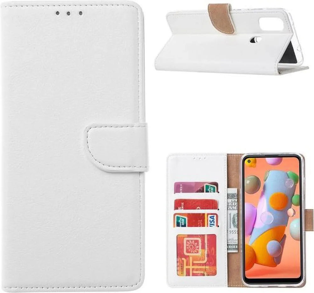 Samsung Galaxy A21S Hoesjes – Portemonnee Hoes – Pasjeshouder – 2x Gehard Glas Screenprotector – Wit-Ilumina Benelux