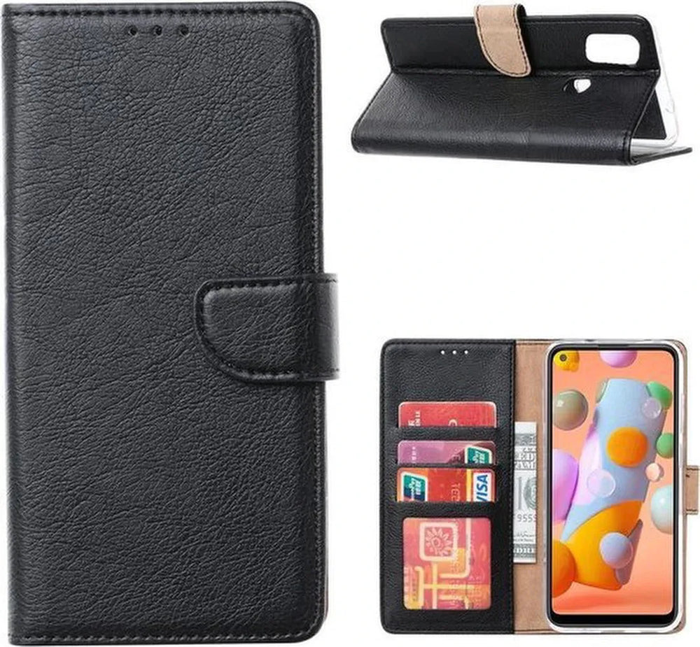 Samsung Galaxy A21S Hoesjes – Portemonnee Hoes – Magneetsluiting – Inclusief 2x Gehard Glas Screenprotector – Zwart-Ilumina Benelux