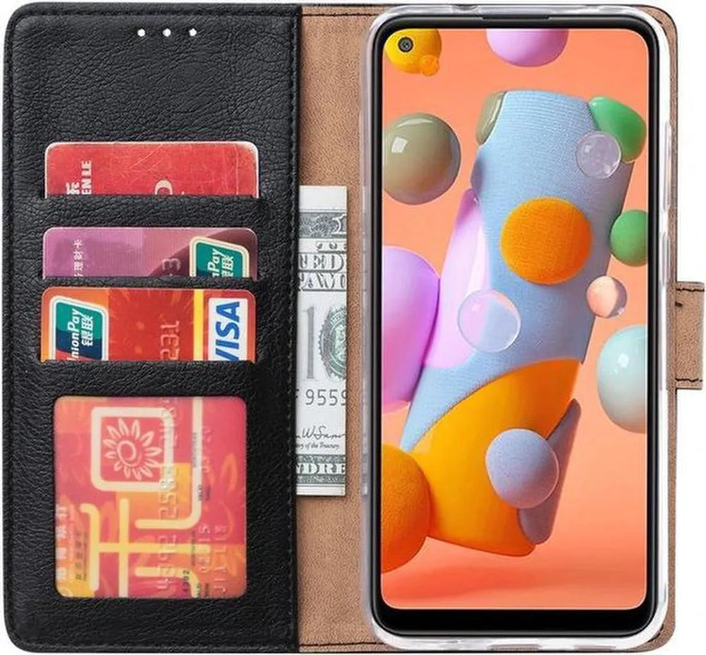 Samsung Galaxy A21S Hoesjes – Portemonnee Hoes – Magneetsluiting – Inclusief 2x Gehard Glas Screenprotector – Zwart-Ilumina Benelux