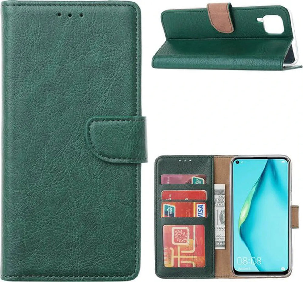 Huawei P40 Lite Hoesjes – Bookcase Portemonnee Hoes – Pasjeshouder – Magneetsluiting – Groen-Ilumina Benelux