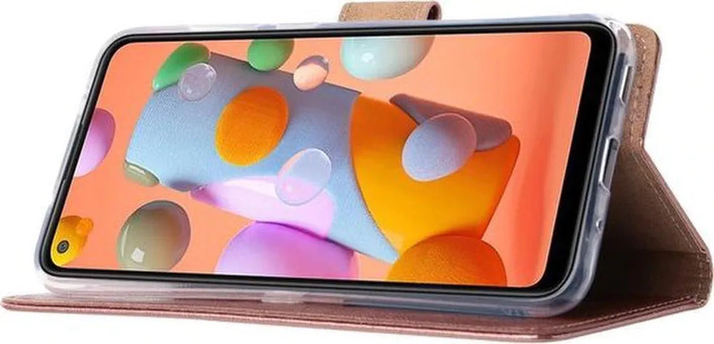 Samsung Galaxy A21S Hoesjes – Portemonnee Hoes – Magneetsluiting – Inclusief 2x Gehard Glas Screenprotector – Roségoud-Ilumina Benelux