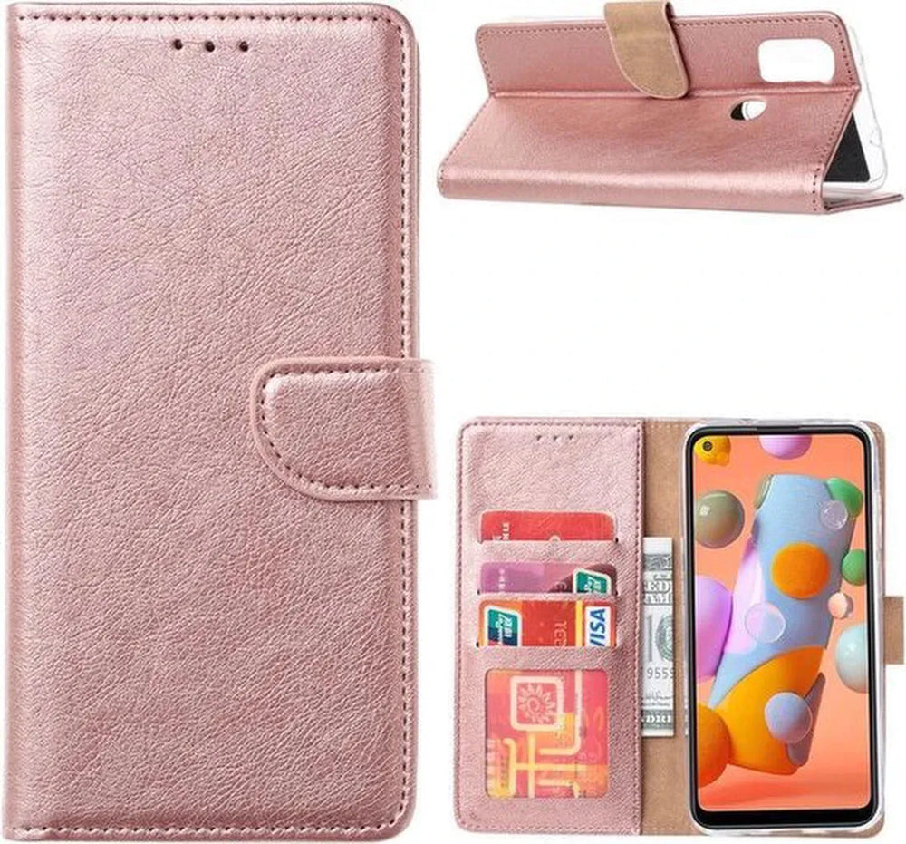 Samsung Galaxy A21S Hoesjes – Portemonnee Hoes – Magneetsluiting – Inclusief 2x Gehard Glas Screenprotector – Roségoud-Ilumina Benelux