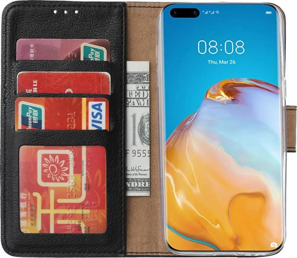 Huawei P40 Pro Plus Hoesjes – Portemonnee Hoes – Pasjeshouder – 2x Screenprotector – Zwart-Ilumina Benelux