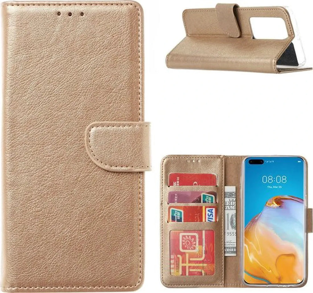 Huawei P40 Pro Plus Hoesjes – Portemonnee Hoes – Bookcase – Magneetsluiting – Goud-Ilumina Benelux