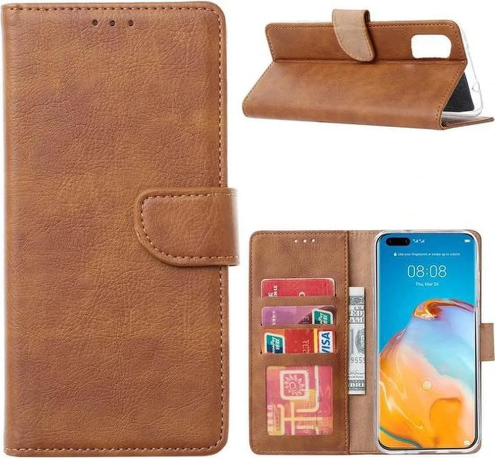 Huawei P40 Pro Hoesjes – Portemonnee Hoes – Pasjeshouder – Magneetsluiting – Lichtbruin-Ilumina Benelux
