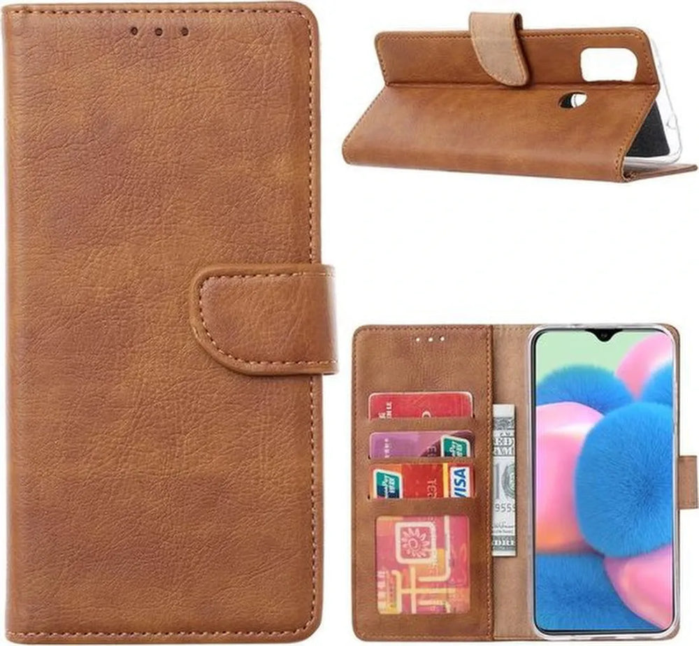 Samsung Galaxy M31 Hoesjes – Portemonnee Hoes – Pasjeshouder – 2x Gehard Glas Screenprotector – Bruin-Ilumina Benelux