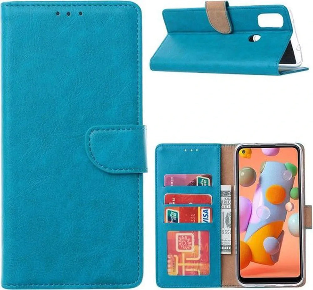 Samsung Galaxy A21S Hoesjes – Portemonnee Hoes – Magneetsluiting – Inclusief 2x Gehard Glas Screenprotector – Turquoise-Ilumina Benelux