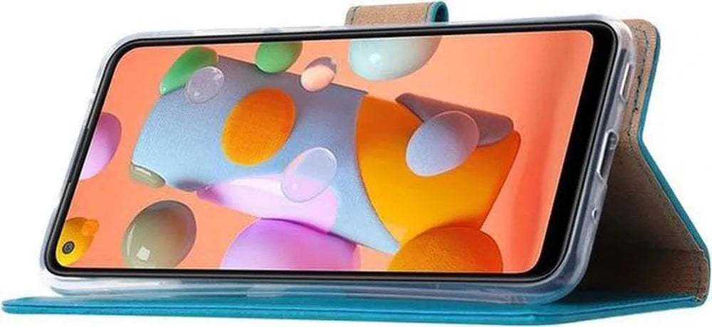 Samsung Galaxy A21S Hoesjes – Portemonnee Hoes – Magneetsluiting – Inclusief 2x Gehard Glas Screenprotector – Turquoise-Ilumina Benelux