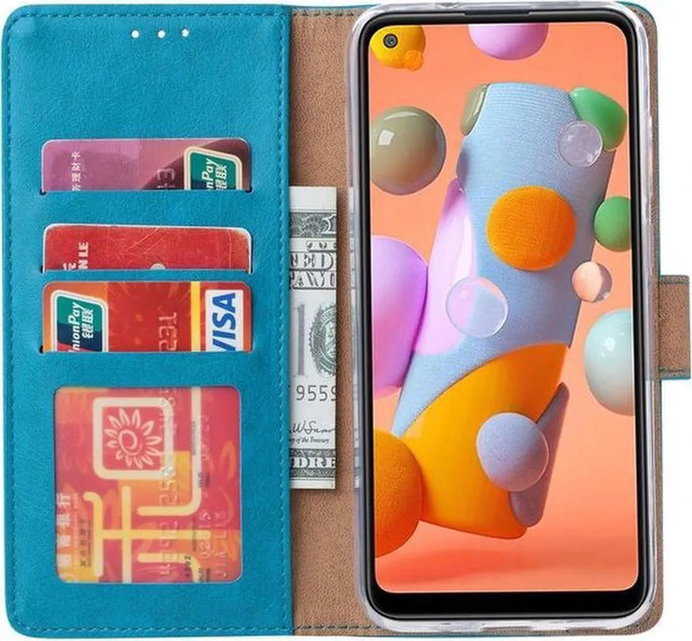 Samsung Galaxy A21S Hoesjes – Portemonnee Hoes – Magneetsluiting – Inclusief 2x Gehard Glas Screenprotector – Turquoise-Ilumina Benelux