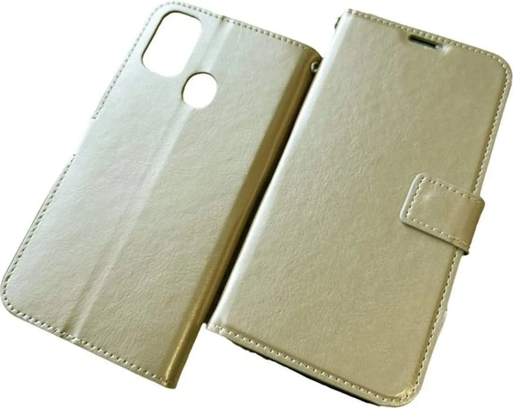 Samsung Galaxy A21S Hoesjes – Portemonnee Bookcase – Pasjeshouder – Magneetsluiting – Goud-Ilumina Benelux