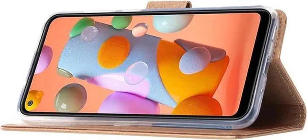 Samsung Galaxy A21S Hoesjes – Portemonnee Hoes – Magneetsluiting – Inclusief 2x Gehard Glas Screenprotector – Goud-Ilumina Benelux