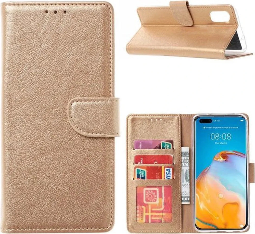 Huawei P40 Pro Hoesjes – Portemonnee Backcover – Pasjeshouder – 2x Screenprotector – Goud-Ilumina Benelux