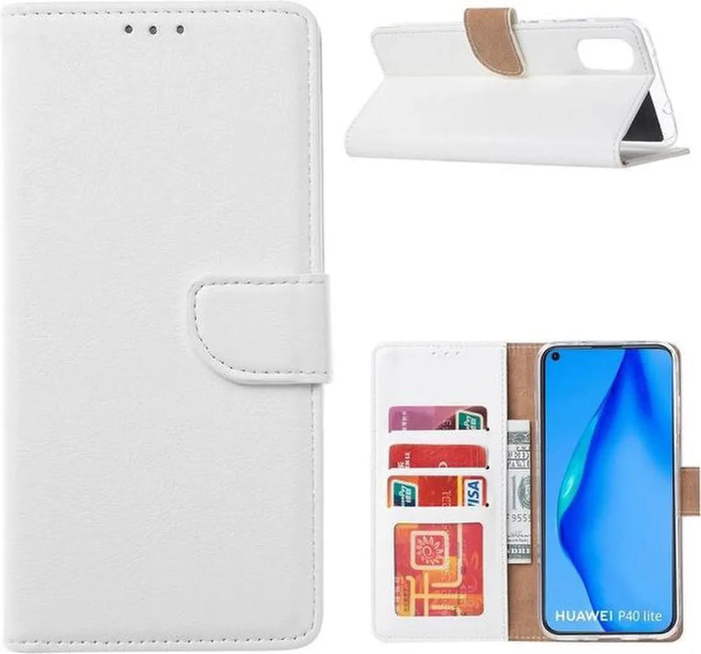 Huawei P40 Lite Hoesjes – Portemonnee Backcover – Magneetsluiting – Inclusief 2x Screenprotector – Wit-Ilumina Benelux