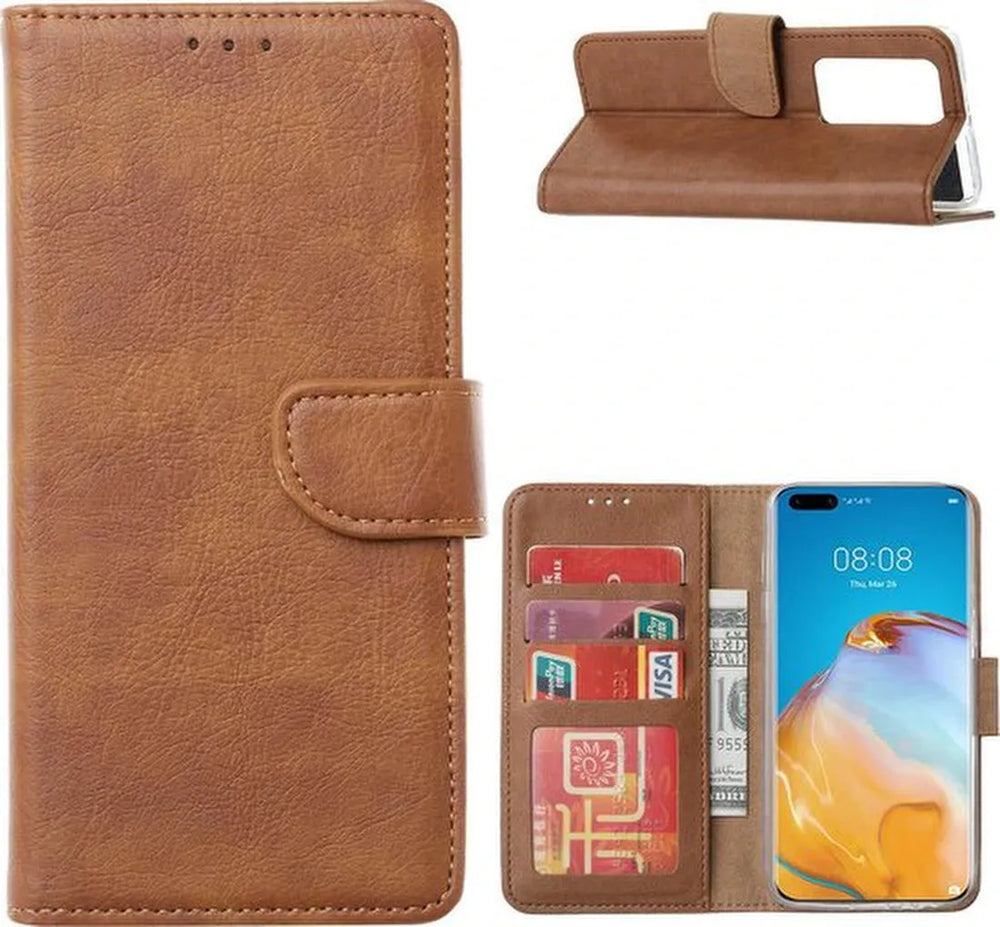 Huawei P40 Pro Plus Hoesjes – Portemonnee Hoes – Pasjeshouder – Magneetsluiting – Lichtbruin-Ilumina Benelux